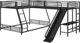 Triple Bunk Beds, L-Shape Twin Over Full Bunk Bed Attached a Loft Bed with Desk, Triple Bunk Beds with Slide
