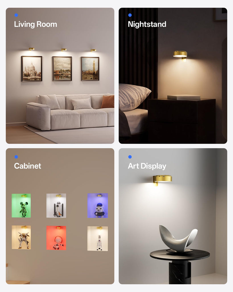 3 Pack Picture Lights for Wall, 2200mAh Rechargeable, Gold