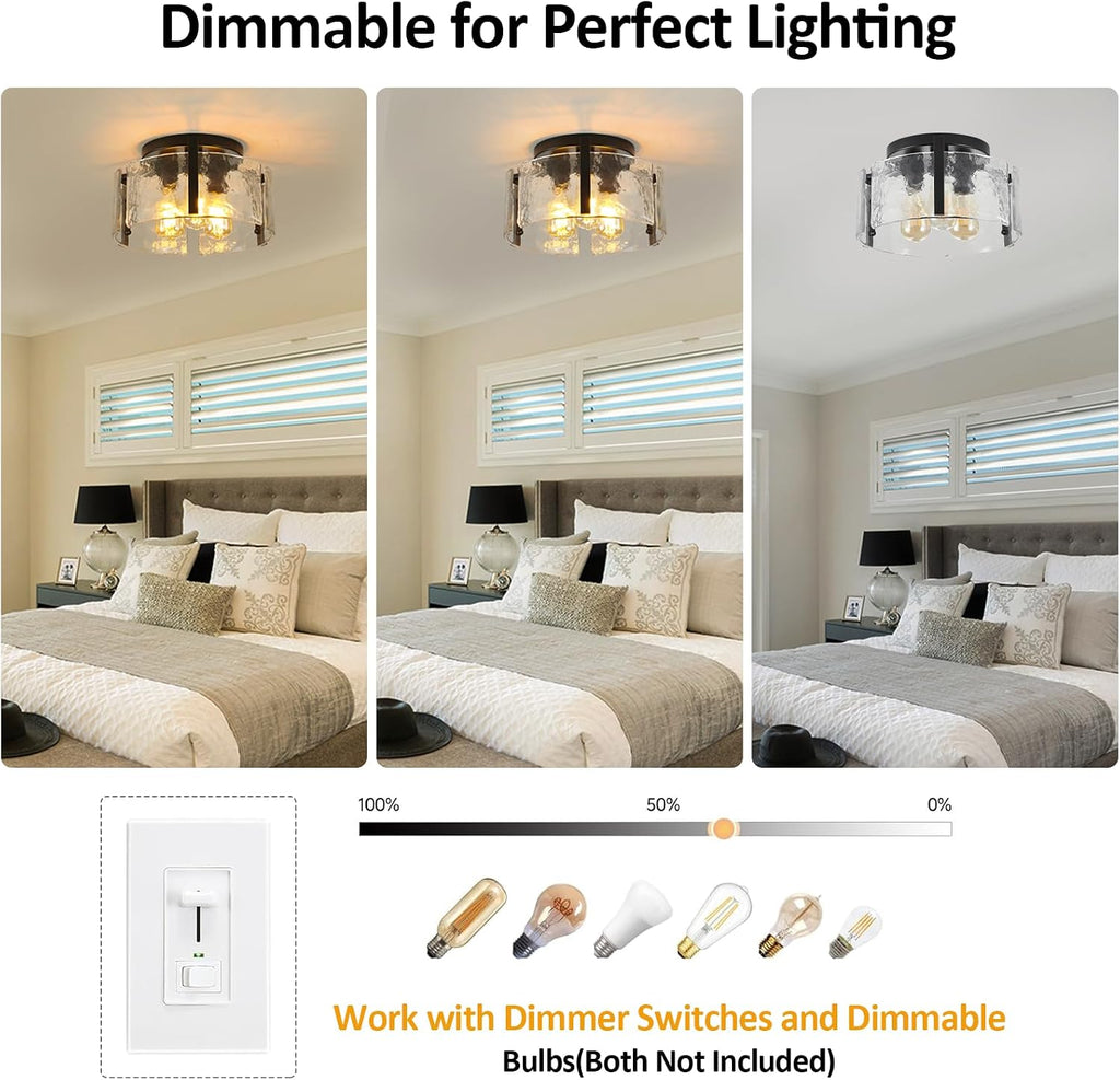 Black Semi Flush Mount Ceiling Light Fixture, 3-Light Modern Hallway Light Fixtures Ceiling Mount, Foyer Kitchen