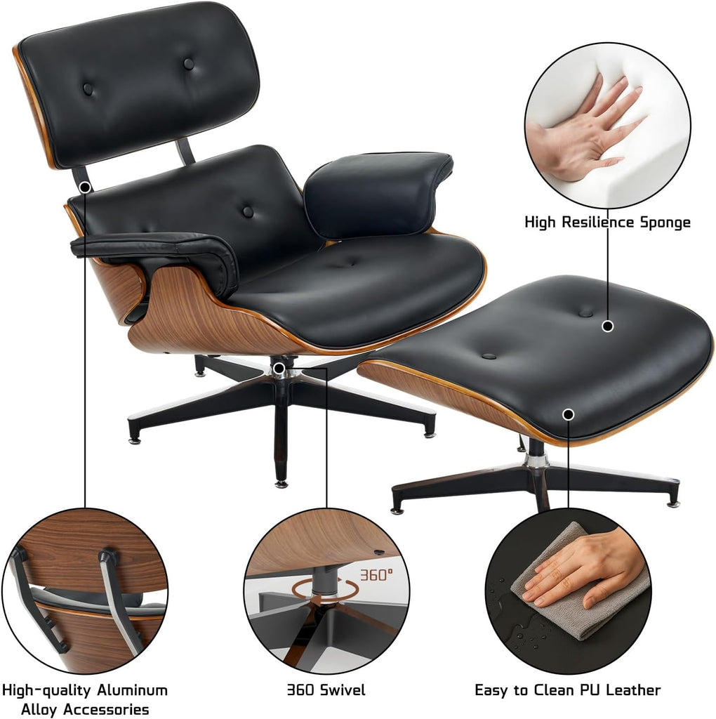 Modern Reading Chair and Ottoman — PU Leather