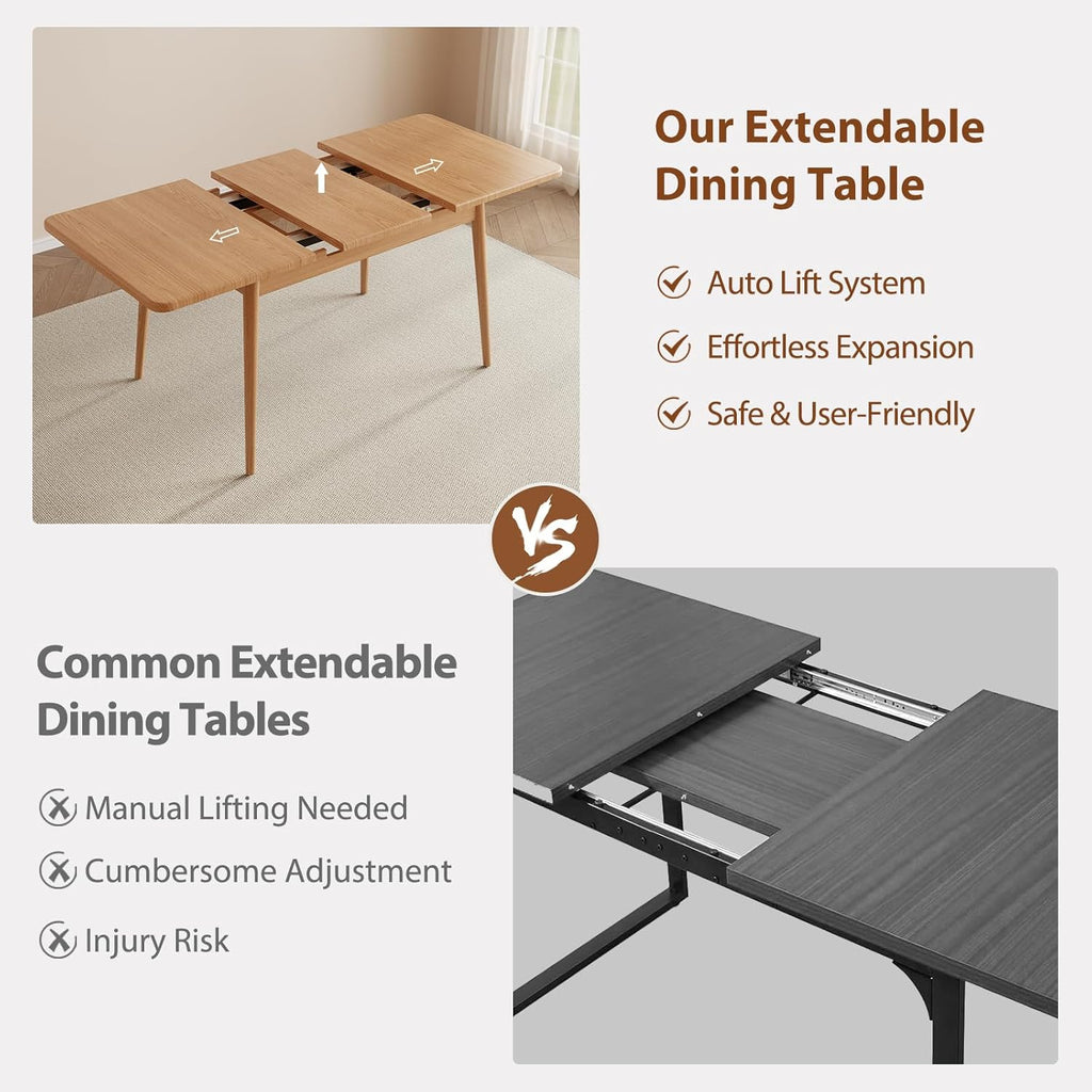 Solid Wood Extendable Dining Table for 4-8 People with Seamless Extension from 47.2 to 63 Inches, Easy Assembly
