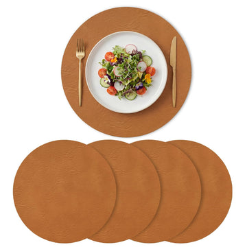 Rust Faux Leather Placemats Set of 4, 15 Inch Waterproof Wipeable Heat Resistant Vinyl Place Mats, Reversible Table