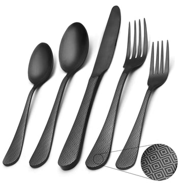 Matte Black Silverware Set, Satin Finish 20-Piece Stainless Steel Flatware Set, Kitchen Utensil Set Service for