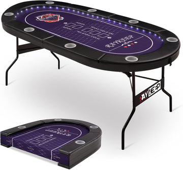 71" LED Poker Table - 8 Player Foldable Texas Hold'em Table with Built-in LED Lights, Padded Rails & 8 Cup Holders