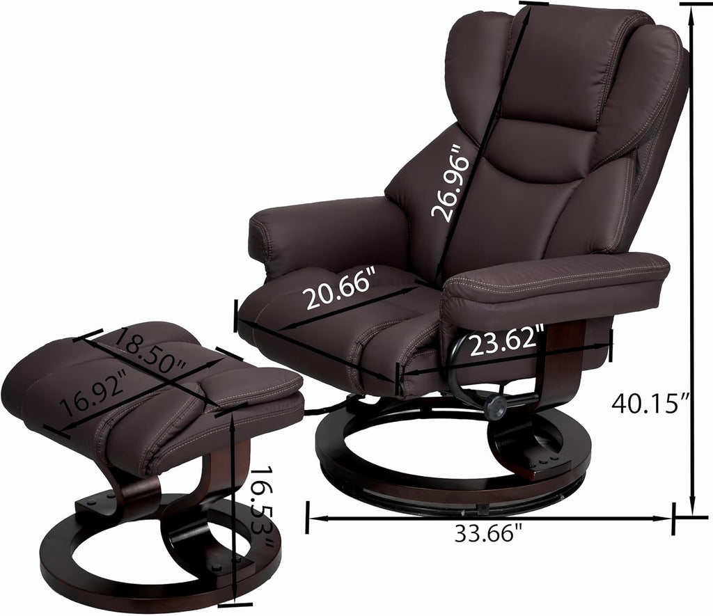 Modern Reclining Lounge Chair and Ottoman — Faux Leather