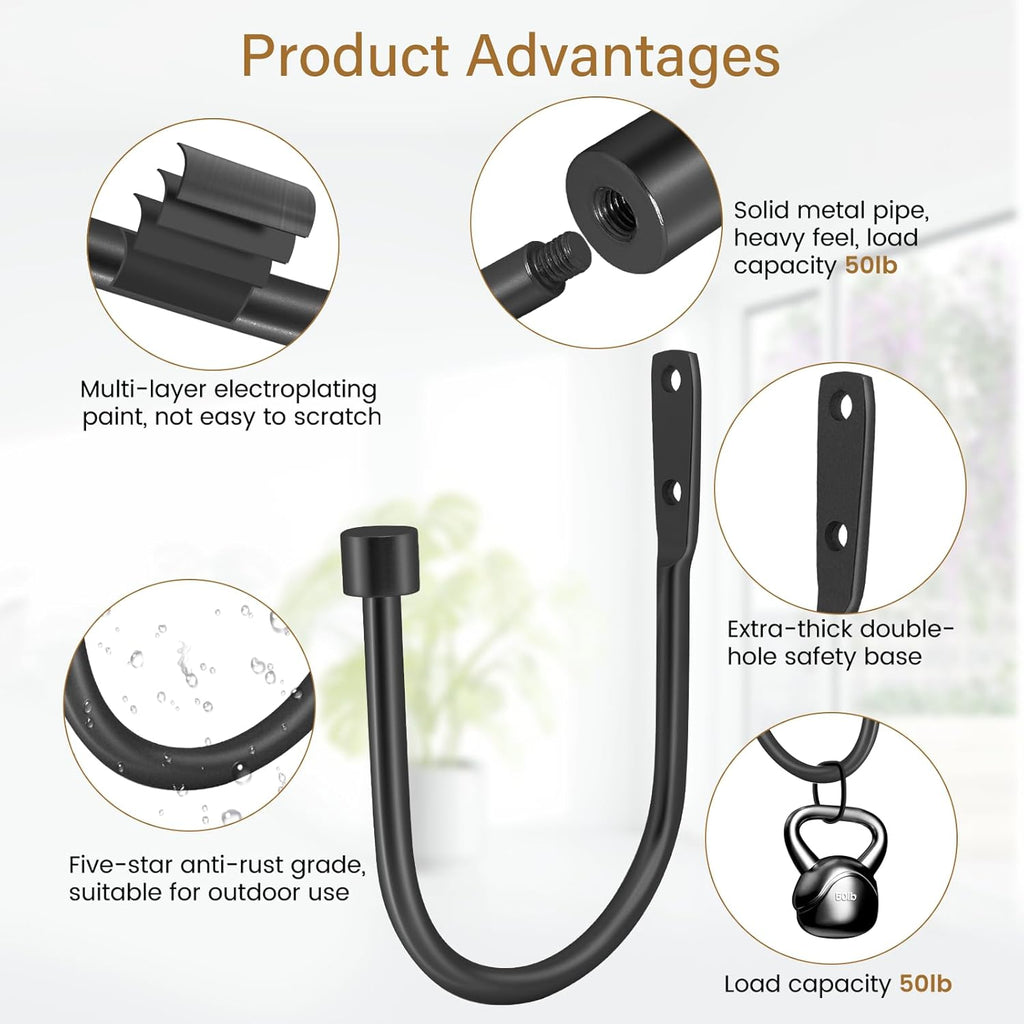 Minimalist Curtain Holdbacks 2pcs, 100% Cast Iron Solid Heavy Duty Metal Curtain Tieback Side Holders for Wall