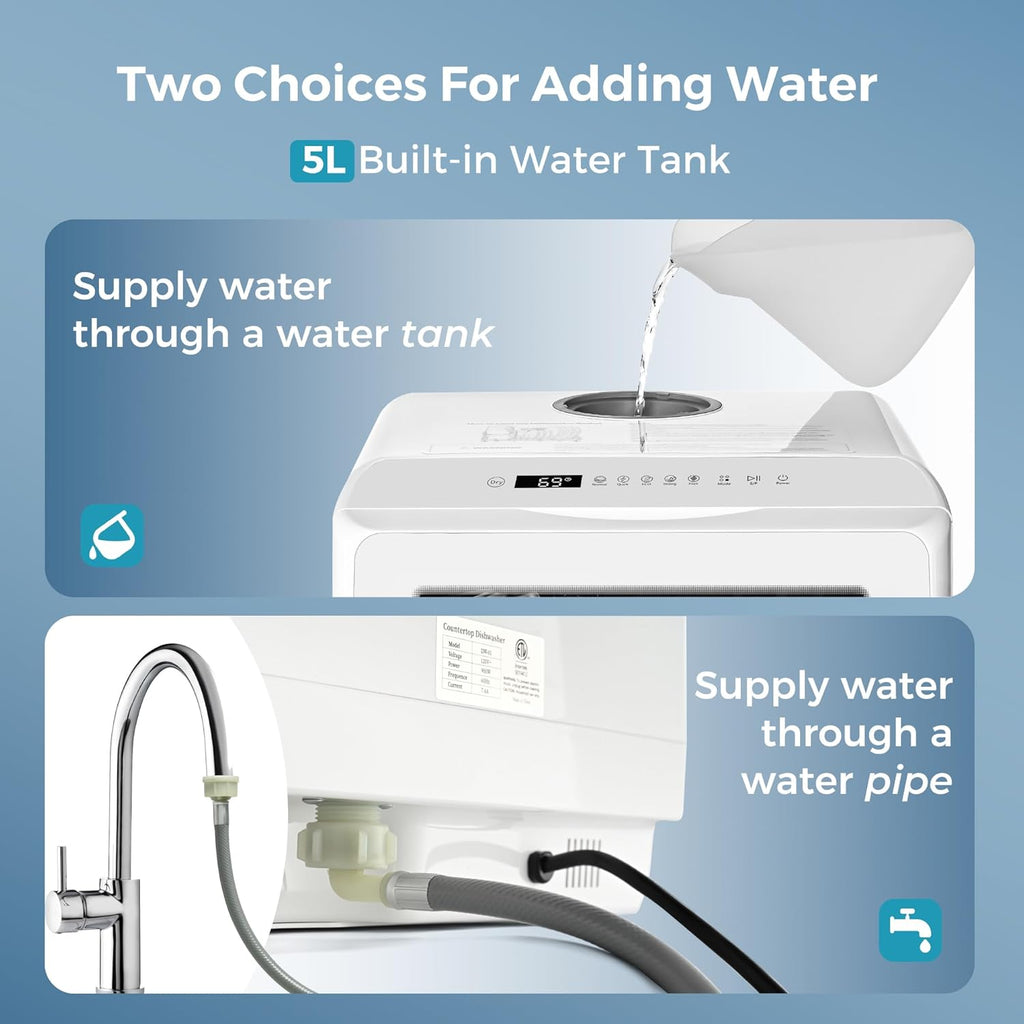 Countertop Dishwasher Portable with 6 Programs, 5L Built-in Water Tank for Apartments, 167℉ High-Temp
