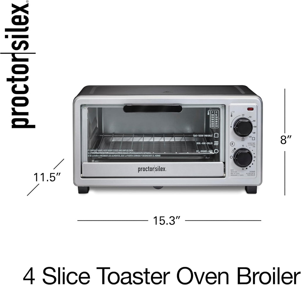 4 Slice Countertop Toaster Oven, Multi-Function with Bake, Toast and Broiler, 1100 Watts, 30 min timer and auto