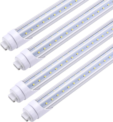 8FT LED Bulbs, V Shaped Dual Row Clear Cover 65W 6000K Cold White T8 8FT LED Tube Light with R17D Rotatable