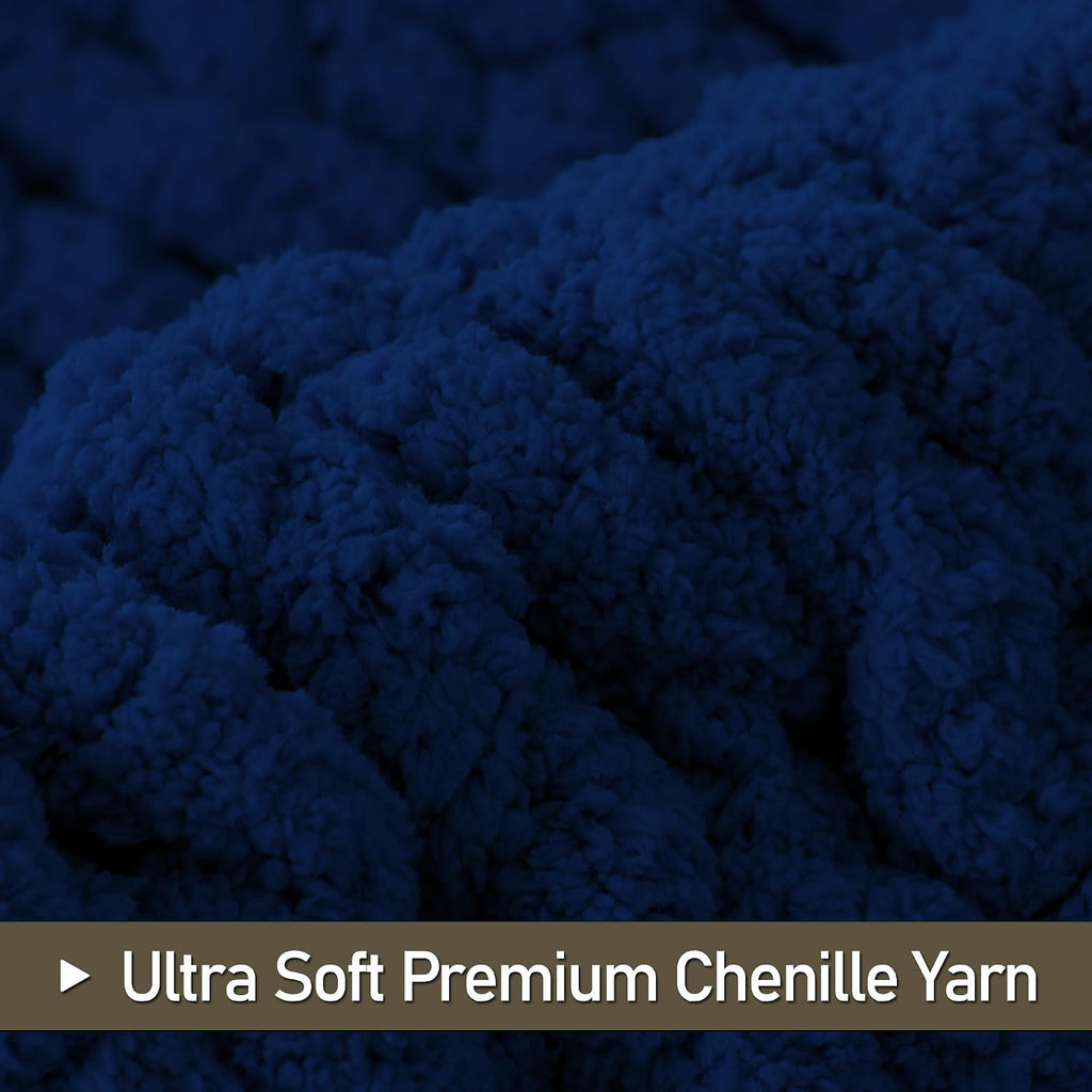 Chunky Knit Throw Blanket 50"X 60", 100% Handmade with Soft Chenille Yarn, 4.4lbs Thick Cable Knitted Blankets, Large