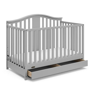 Solano 4-in-1 Convertible Crib with Drawer, Pebble Gray | GREENGUARD Gold Certified, Includes Full-Size Nursery