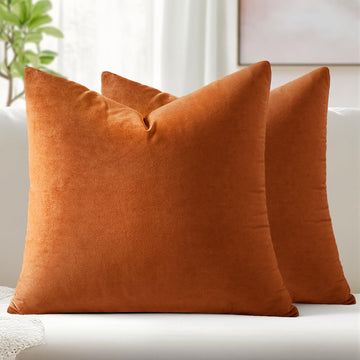 Velvet Fall Throw Pillow Covers 16x16 Inch Pack of 2 Orange