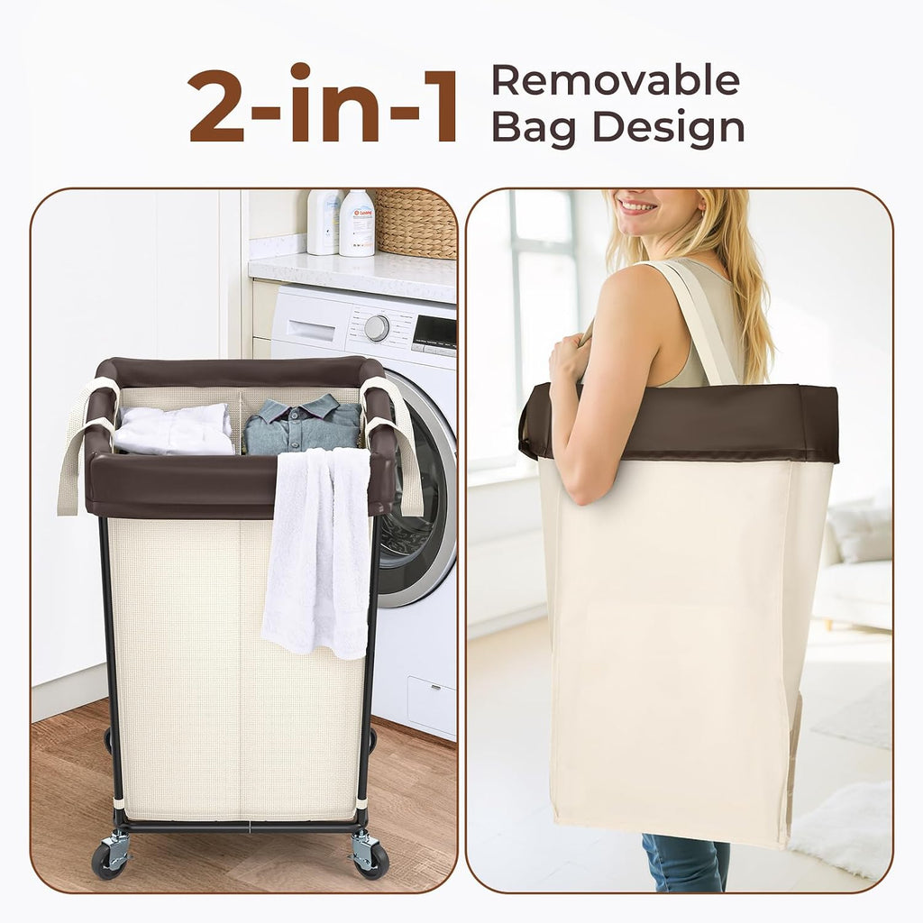 160L Rolling Laundry Basket with Wheels, Rolling Laundry Hamper with Wheels | Double Laundry Hampers Cart on Wheels