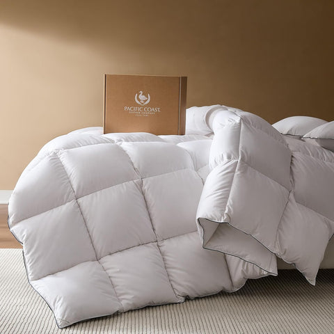 Goose Feather Down Fiber Comforters Queen, Extra Fluffy White Duvet Insert, Ultra-Soft, Breathable