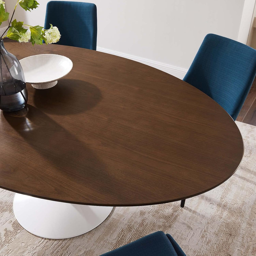 Inspired Saarinen Style Tulip Oval Pedestal Dining Table — Walnut, 78″ Oval