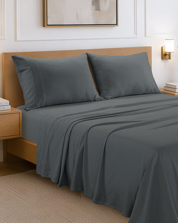 100% Cotton King Flannel Bed Sheets - Cozy Warmth - Charcoal