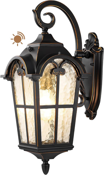 Dusk to Dawn Outdoor Wall Lights, 20.4" Large Size Exterior Lantern Fixture, Porch Lights Wall Mount, Roman Wall Lamp