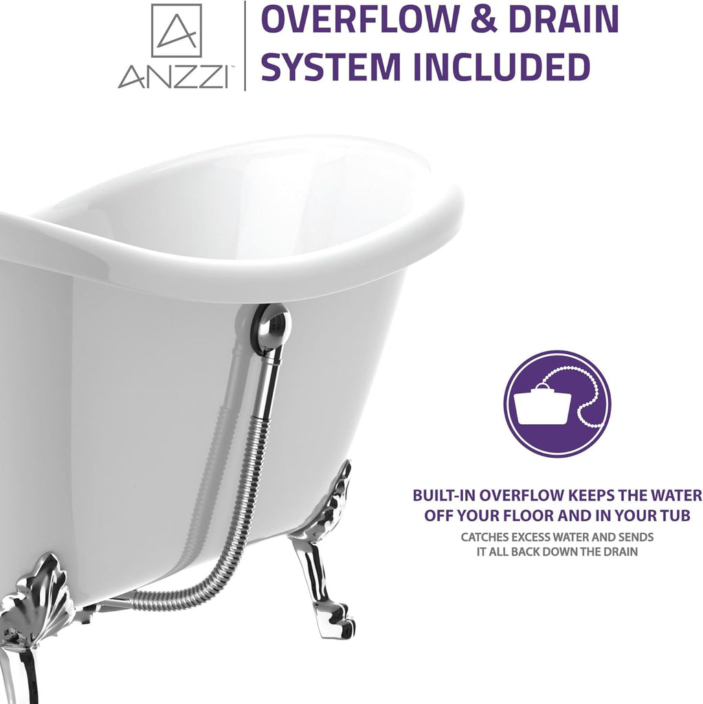 Clawfoot Series One Piece Belissima Double Slipper Acrylic Tub in White|69.29 in. L x 28.35 in. W x 30.12 in. H |
