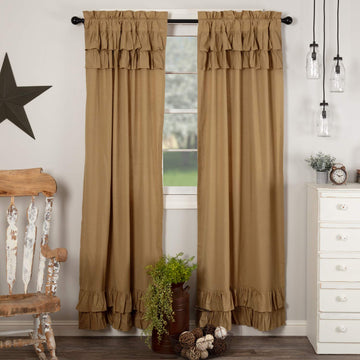 Simple Life Flax Solid Color Cotton Linen Blend Farmhouse Curtains Rod Pocket Hanging Loops Panel Pair, Khaki Tan
