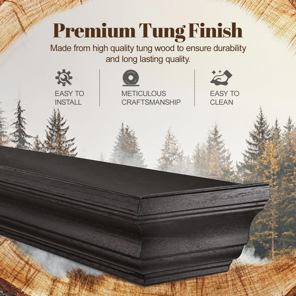 Rustic Fireplace Mantel 72", Solid Wood Floating Shelf, Black
