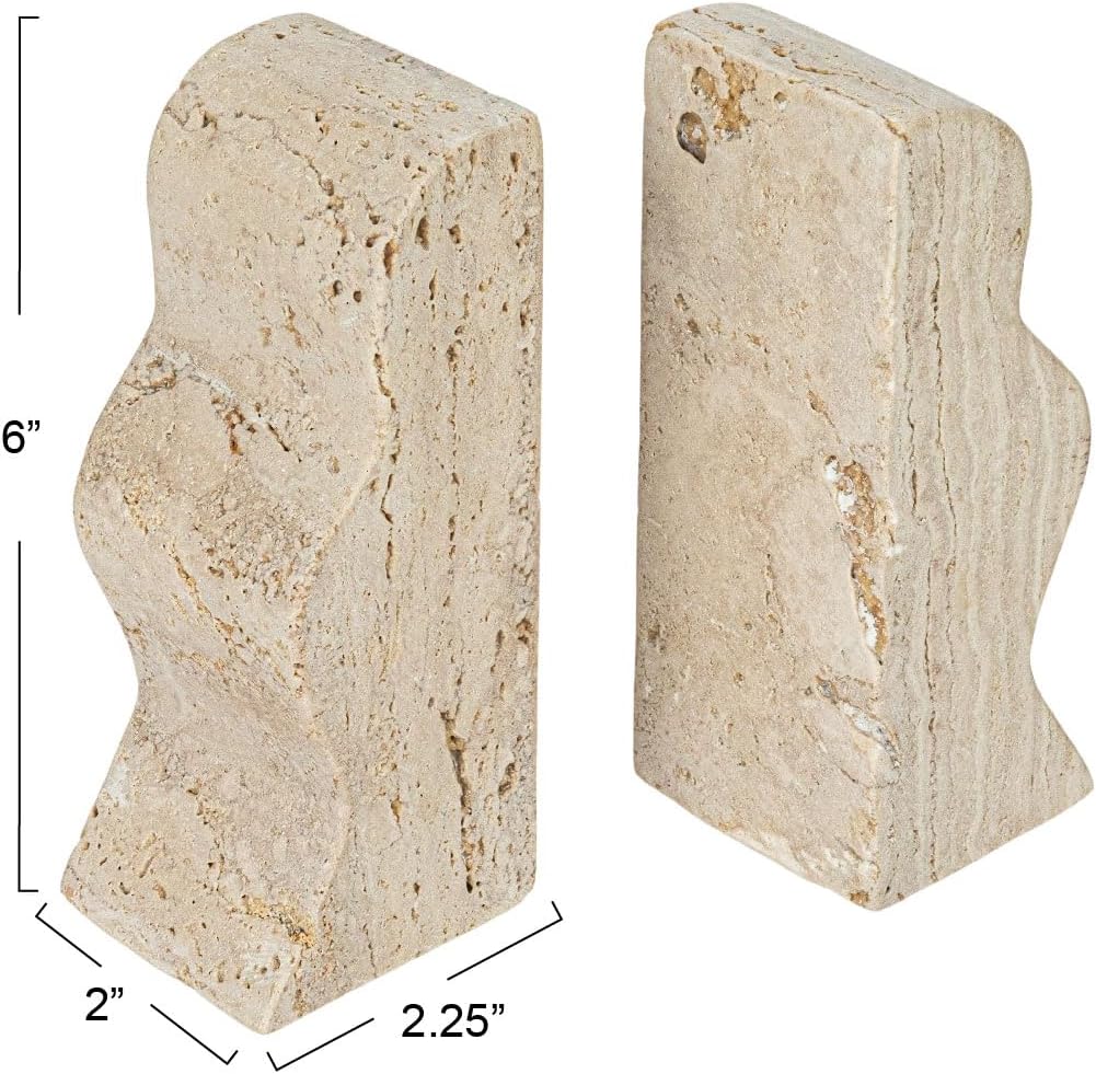 Decorative Travertine Wave Bookends, Natural