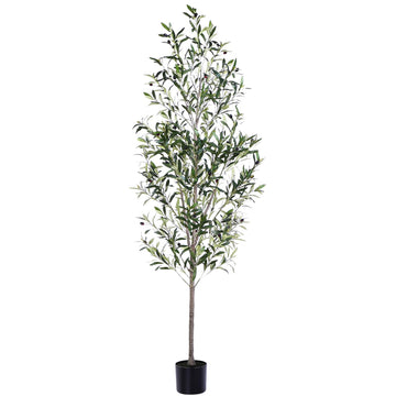 Olive Tree, 6FT Artificial Indoor Tall Faux Olive Trees w/Planter & Natural Wood Trunk and Lifelike Fruits, Fake