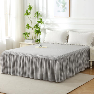 Grey/White Gingham Bed Skirt 18" 100% Washed Cotton