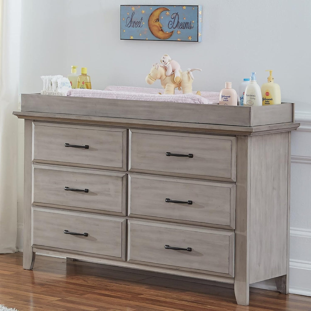 Premium Changing Topper for 6-Drawer Dresser, Smooth Stone Wash Finish