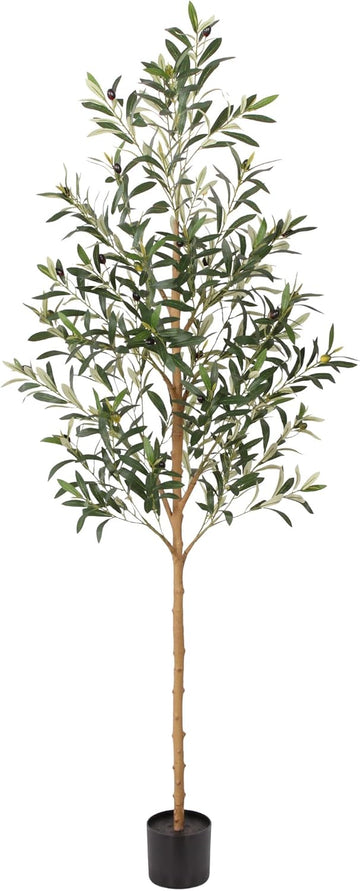 6FT Olive Trees Artificial Indoor, Tall Fake Olive Tree (72in) with Realistic Leaves and Olives, Sturdy Weighted