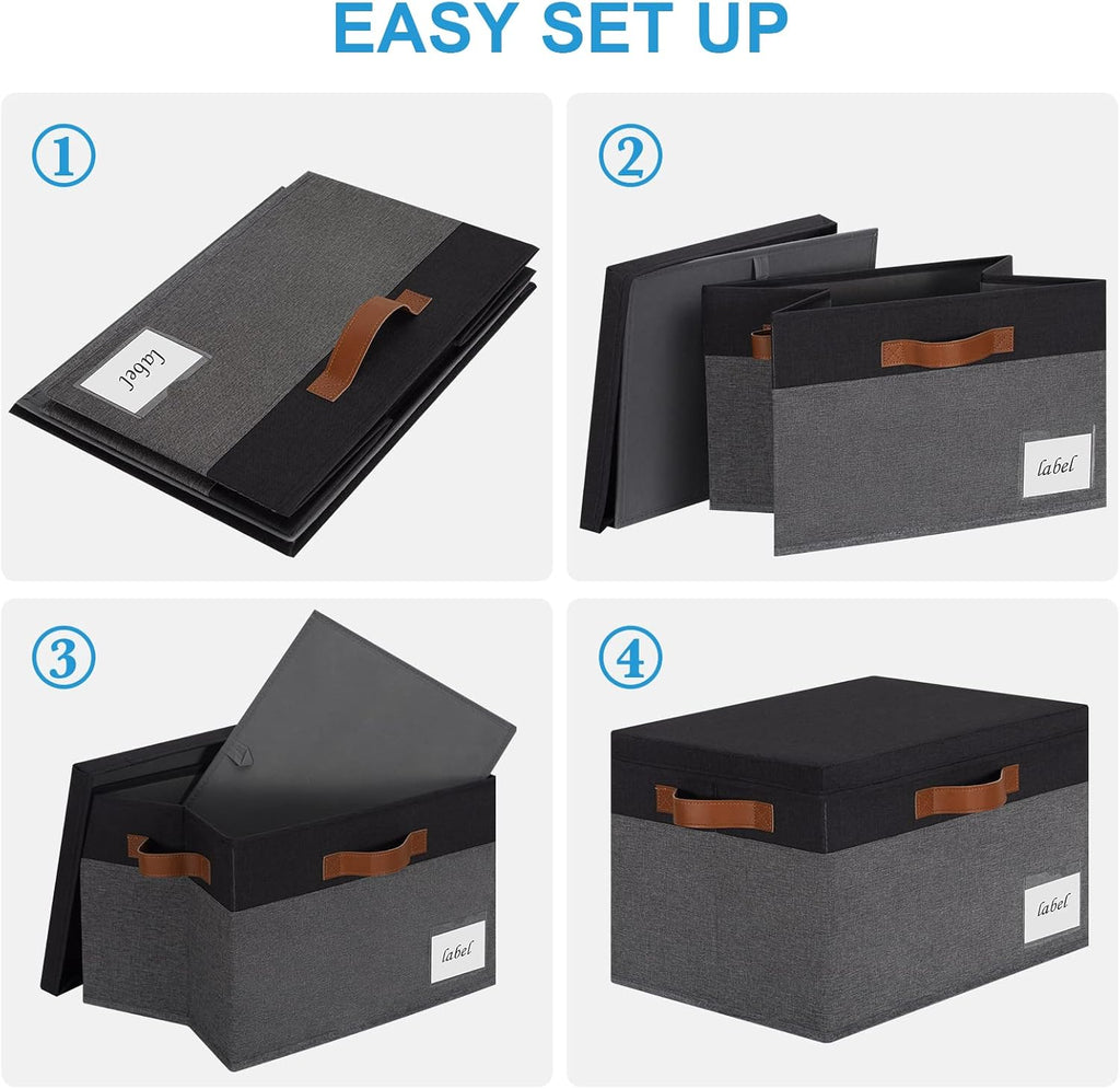 Large Storage Bins with Lids, Foldable Fabric Storage Baskets with Lids, Sturdy Storage Boxes with Labels and 3 PU