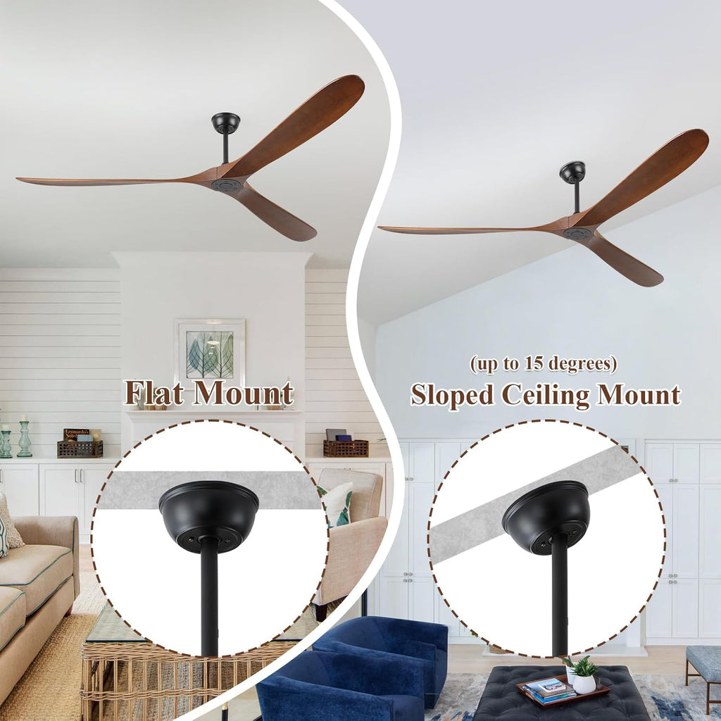 Inspired Maverick Style 88" Ceiling Fan, Extra Large No Lights, 3 Wood Walnut Blades, DC Motor, Reversible Propeller Outdoor Ceiling Fan for Patios, Exterior House Porch, Farmhouse Gazebo with Remote Control