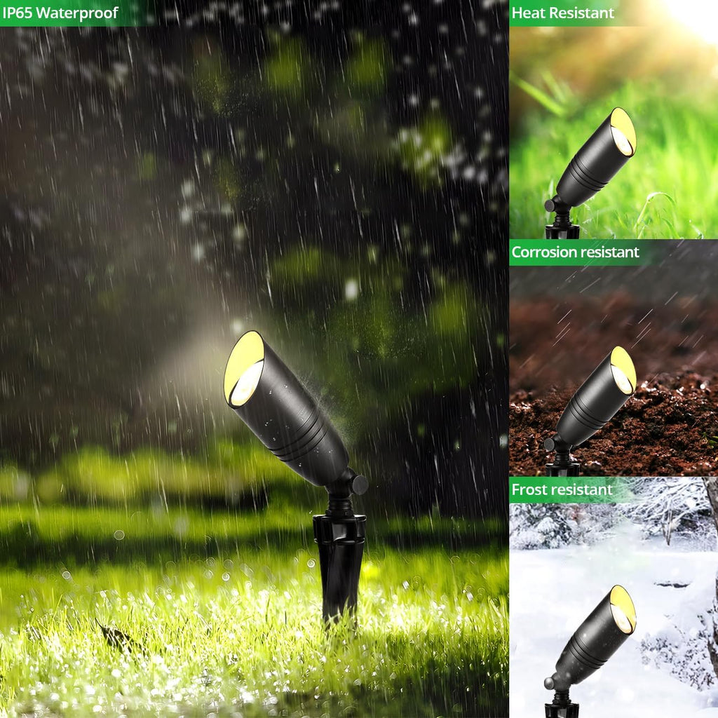 Landscape Spotlights Outdoor, 12V Low Voltage Landscape Lighting Fixture with 5W MR16 LED Bulb, Black Aluminum Yard