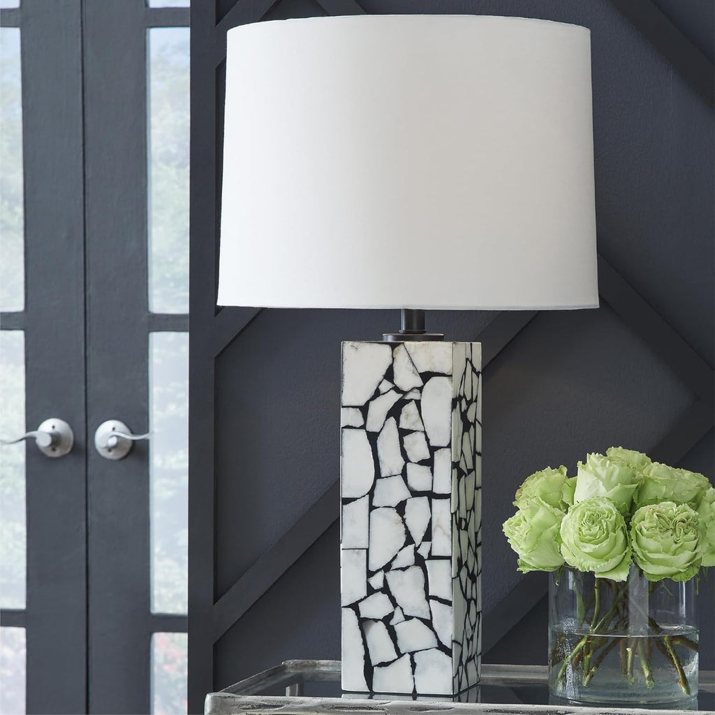 Signature Design by Ashley Macaria Modern Table Lamp with 3-Way Switch, White & Black