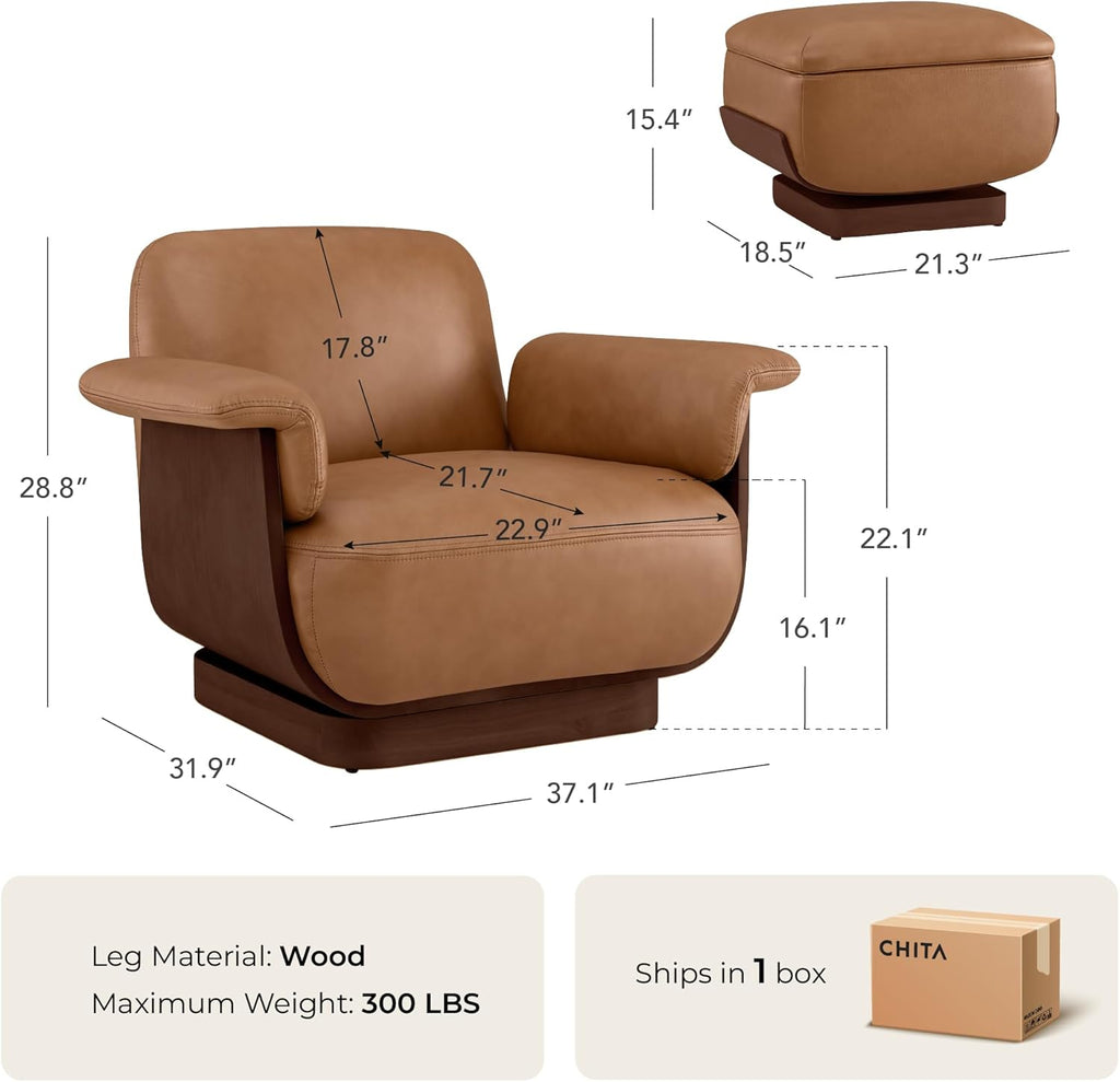 Modern Swivel Lounge Chair — Saddle Genuine Leather