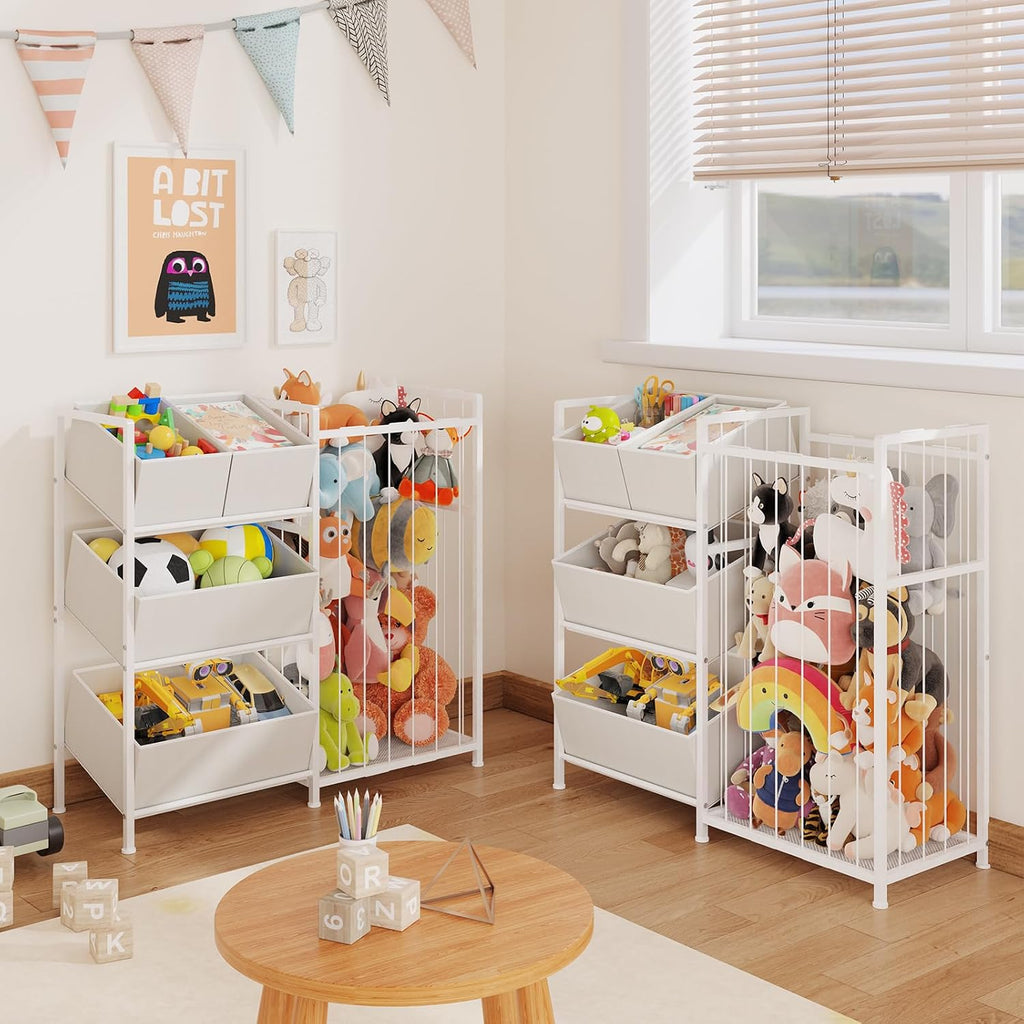 Kids Storage Organizer with 4 Removable Bins, Kids Storage Toy Shelf Organizer for Stuffed Animal Holder Playroom