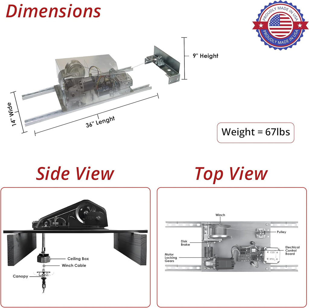 200 lb Motorized Chandelier Lift System with Remote Control, Commercial Grade, Remote Mount – Light-Duty