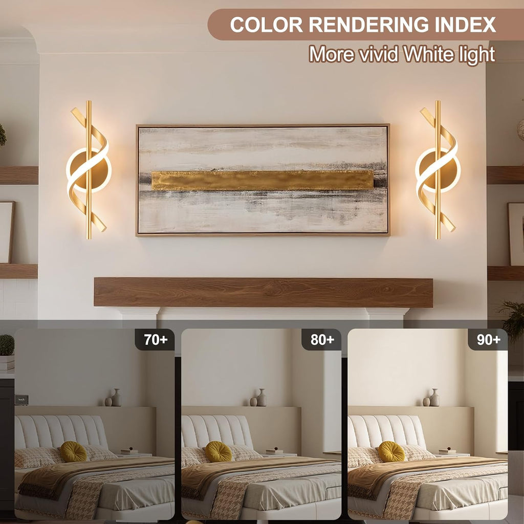 LED Wall Sconces Indoor, 12W LED Wall Mount Lights, Modern Spiral Wall Lamp, 3000K Wall Light Fixture for Stairs