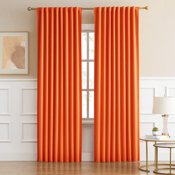 Orange Blackout Curtains 72 Inches Long 2 Panels Back Tab Rod Pocket Fall Color Decor Halloween Room Darkening