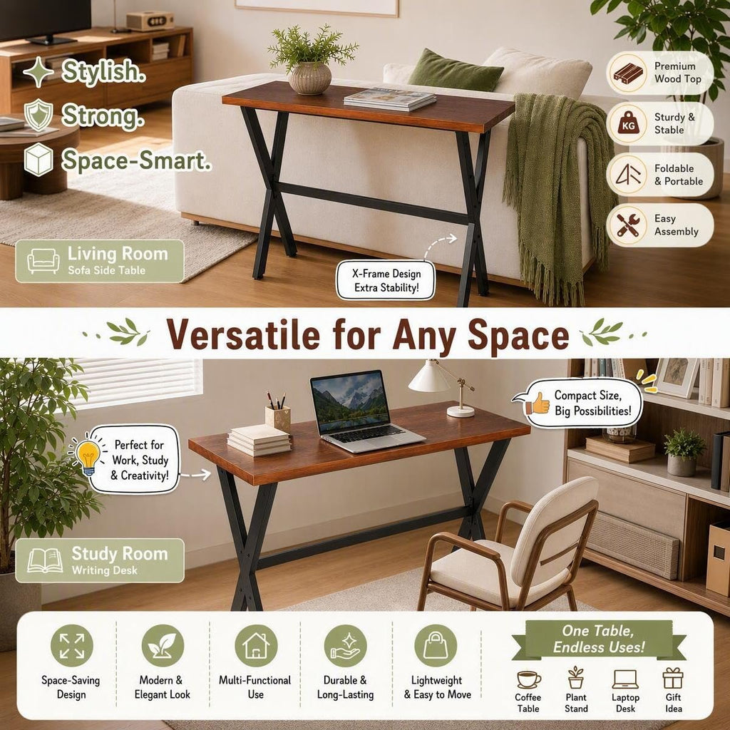 Bar Table, 55.2"L×41.3"H, Rectangular Console Table for Narrow Space, X-leg