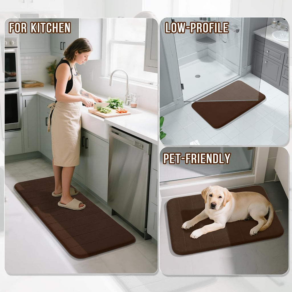 Memory Foam Bathroom Rugs Sets 2 Piece - Super Soft Absorbent Quick Dry Bath Mat Set, Machine Washable Non Slip Floor