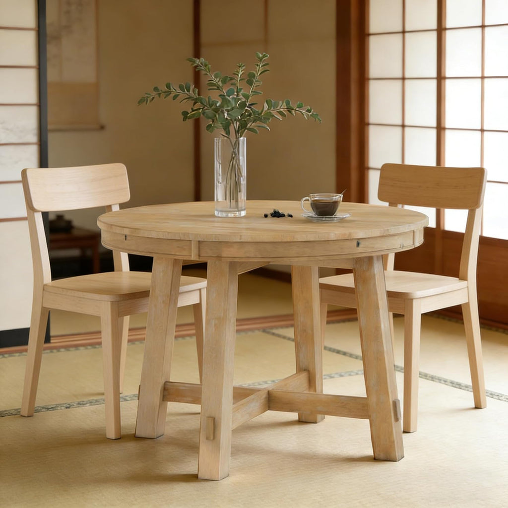 42"-58" Extendable Dining Table for 4-6, Solid Wood Oval Dining Kitchen Table with Removable Leaf, Farmhouse Circle