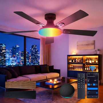 Ceiling Fans with Lights, 52'' Smart RGB Ceiling Fan with Remote/APP/Alexa Control, Flush Mount, Reversible DC Motor