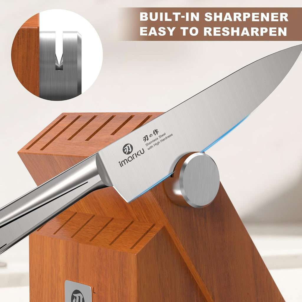 High Carbon Stainless Steel Gyutou Knife Set with Block, Precision-Forged Razor Sharp 10-15° Edge, Ergonomic Non-Slip