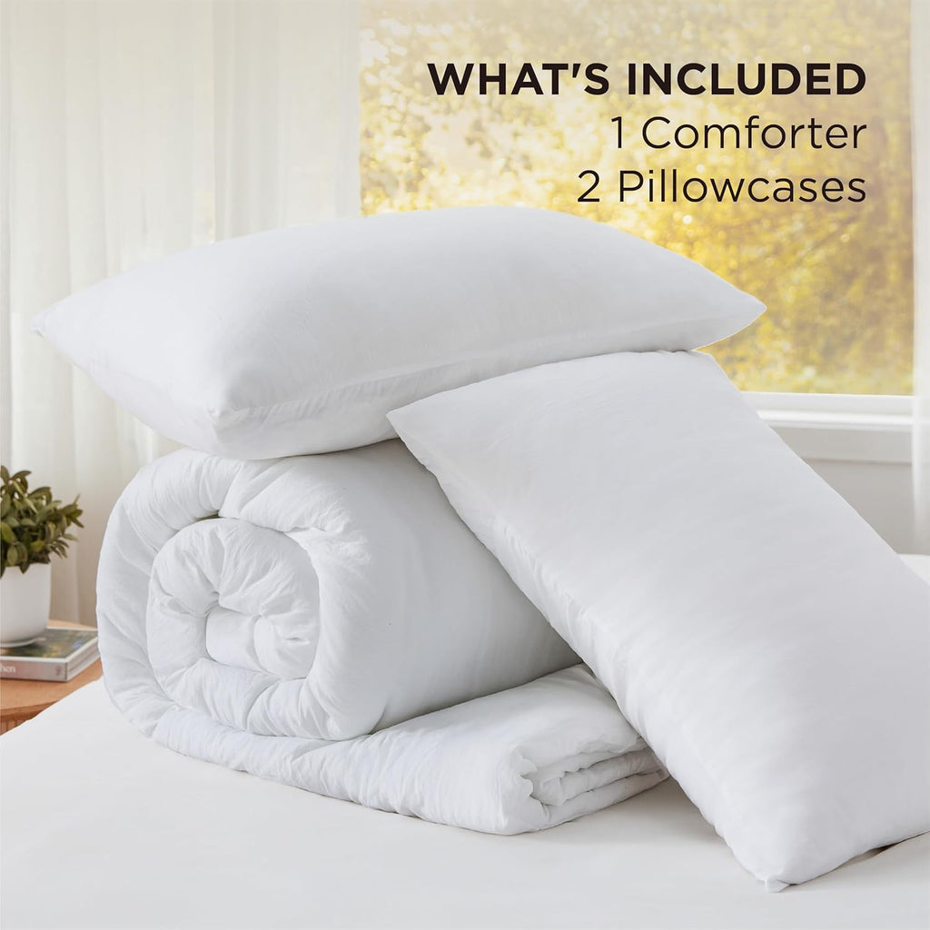 Comforter Set, White Soft Prewashed Bedding for All Seasons, 3 Pieces GentleSoft Bed Set