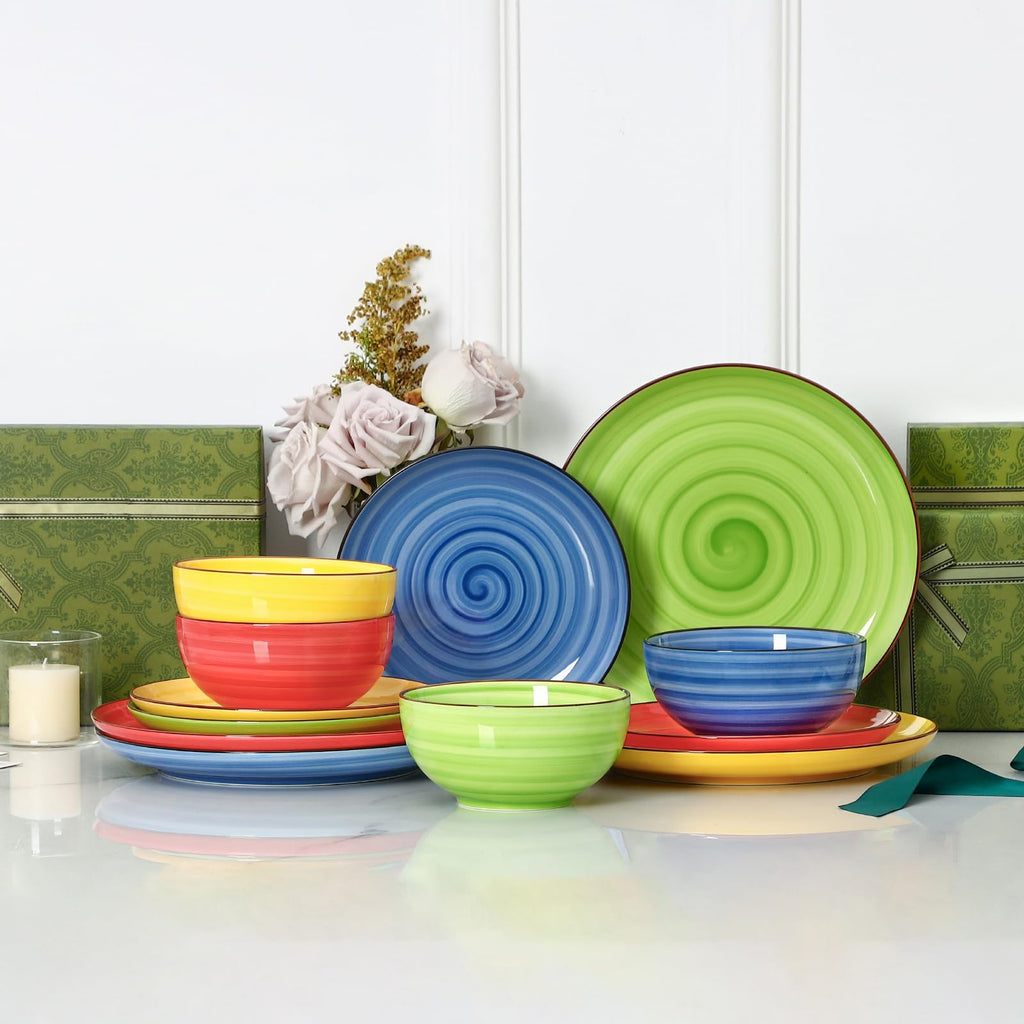 Ceramic Plates and Bowls Sets,12 Pieces Dinnerware Sets for 4,Scratch Resistant Dish Set,Dishwasher & Microwave Safe