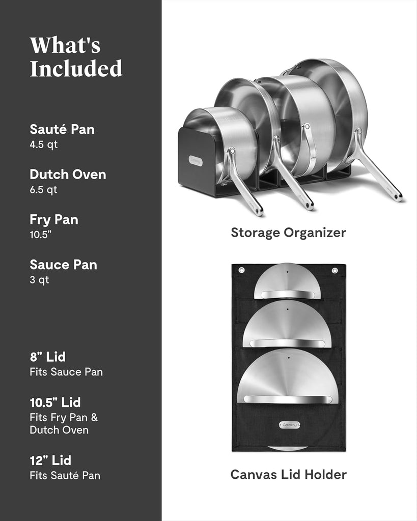 12-Piece Stainless Steel Cookware Set | 5-Ply Stainless Steel Pots and Pans Set, Fry, Sauce, Sauté Pan, Dutch Oven