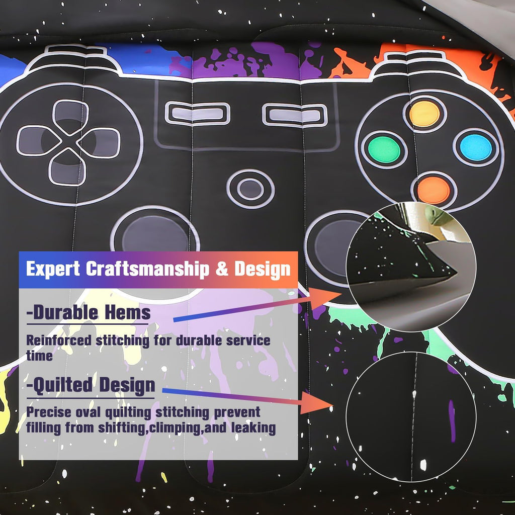 Gamer Comforter Sets for Boys&Girls,6 Piece Bed in A Bag 3D Video Game Bedding-All Season Microfiber Gamer