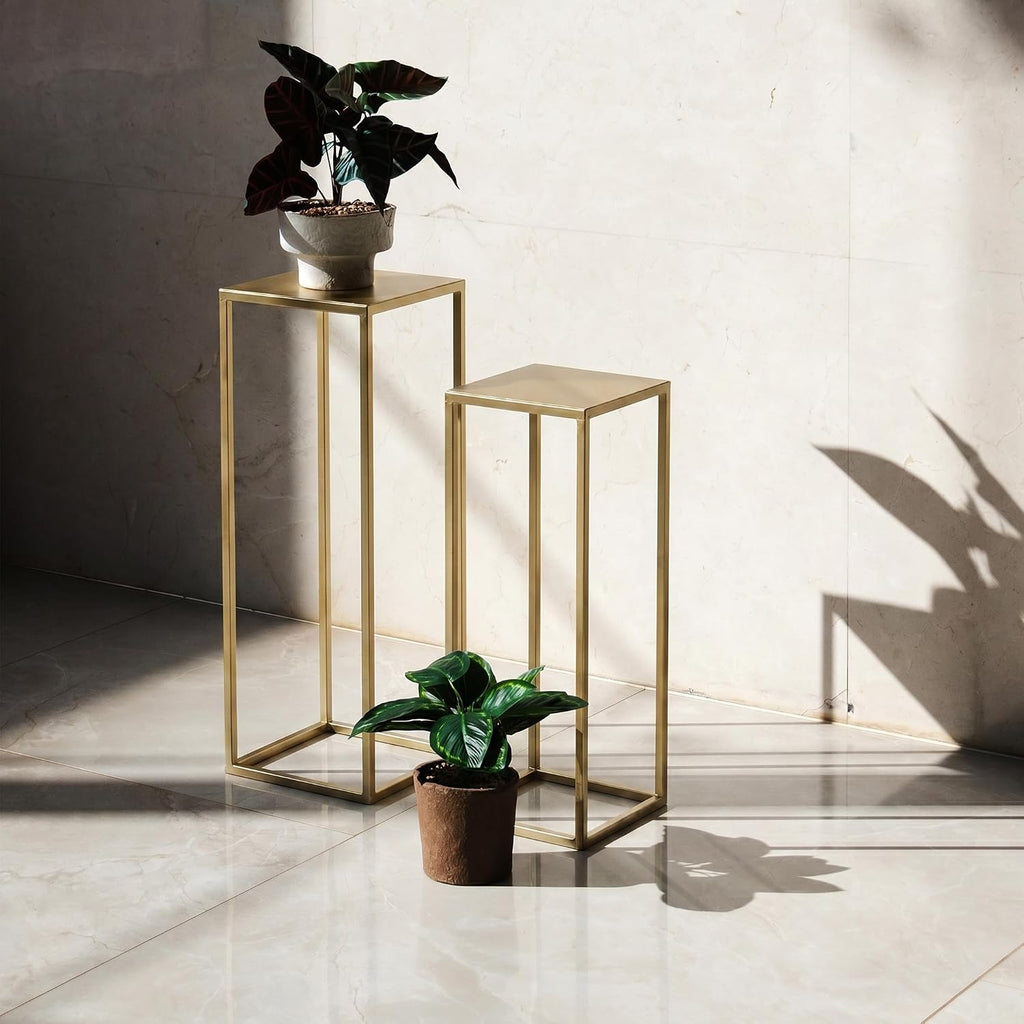 Gold Plant Stand Indoor Pack of 2, No Assembly Required Metal Pedestal Flower Stand, Upgraded 0.6" Heavy Duty Column
