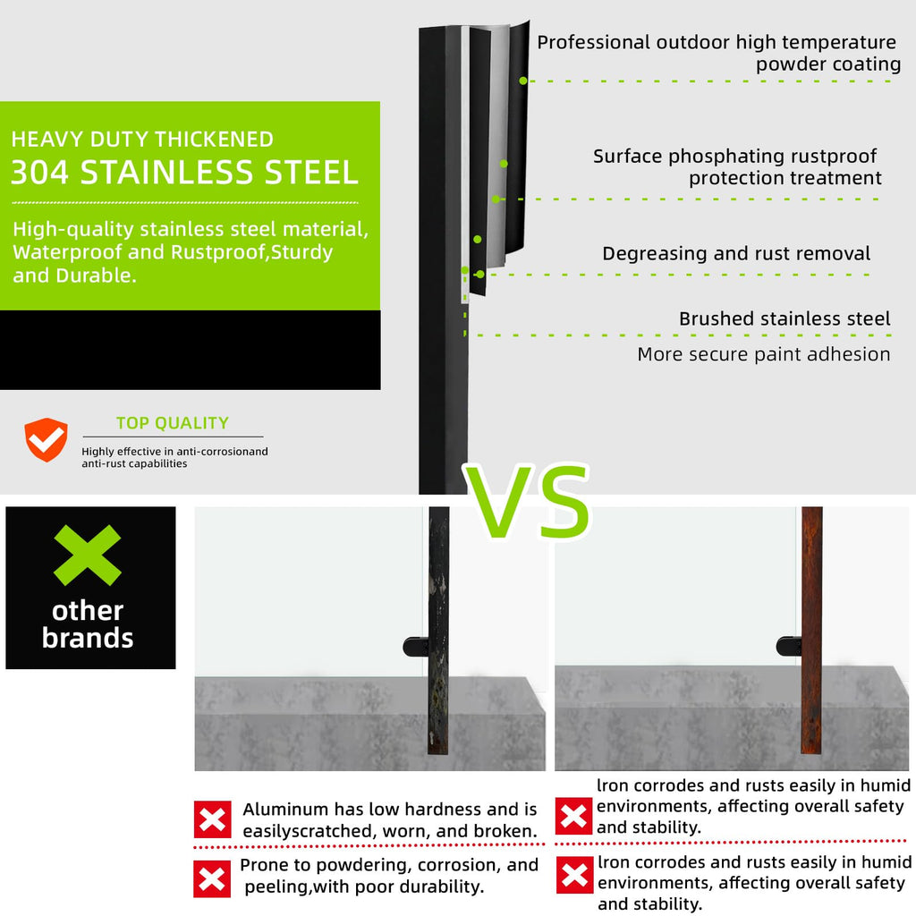 43.5" Wall Mount Glass Railing End Post, Deck Railing Post with 2 Glass Clamp for Staircase, 304 Stainless Steel Glass