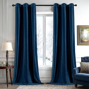 Navy Blue Velvet Curtains 96 Inches Long 2 Panels